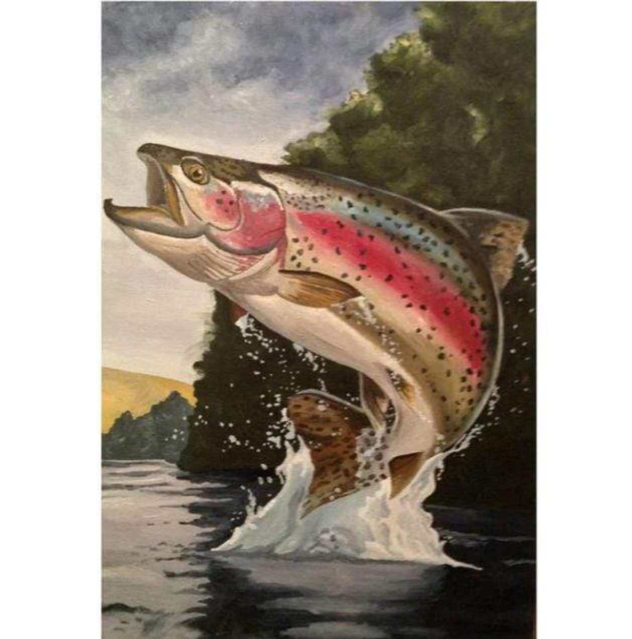 Diamond Painting Kit for Adults Retro Trout Fly Fishing Fishing