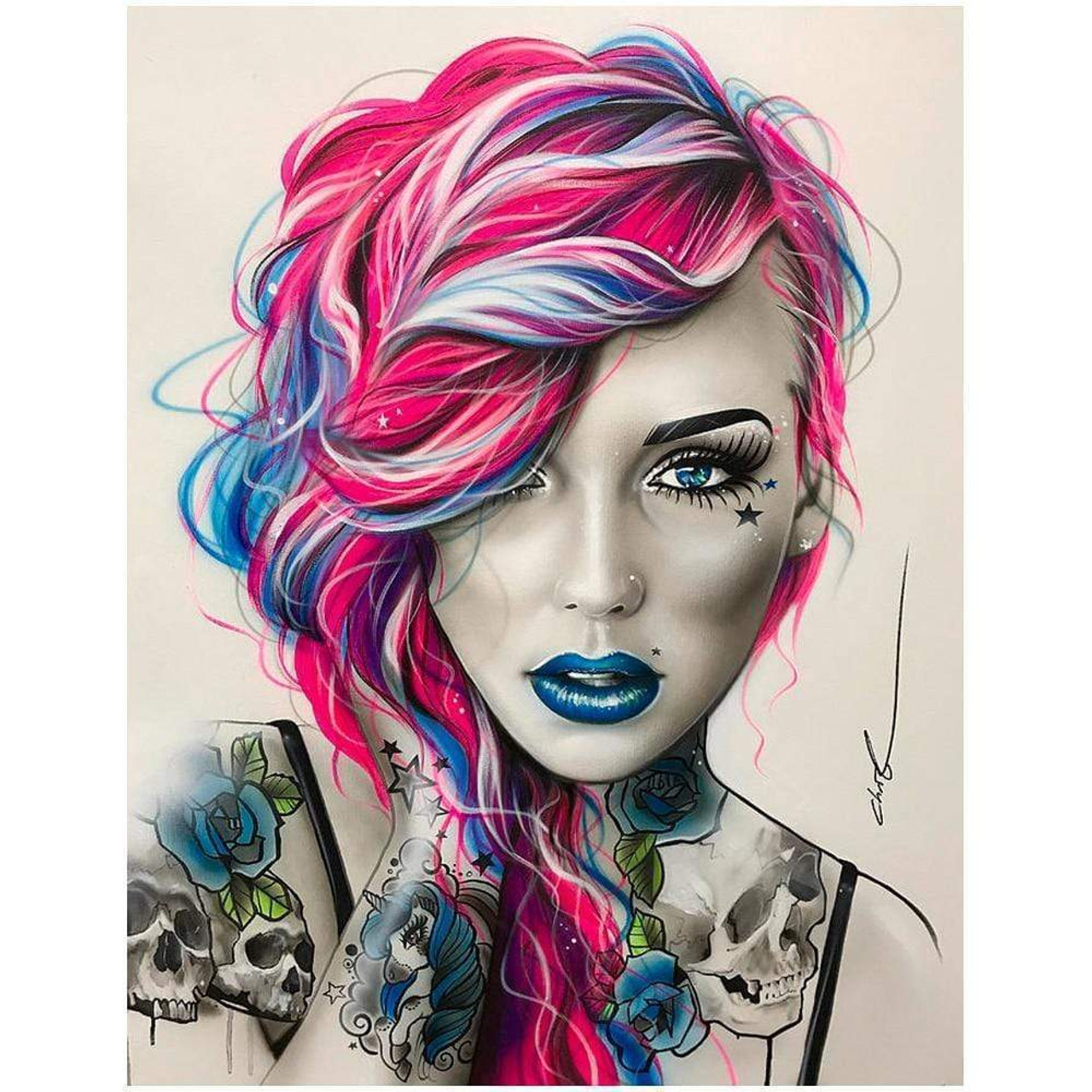 5D Diamond Painting Colorful Hair Woman Kit