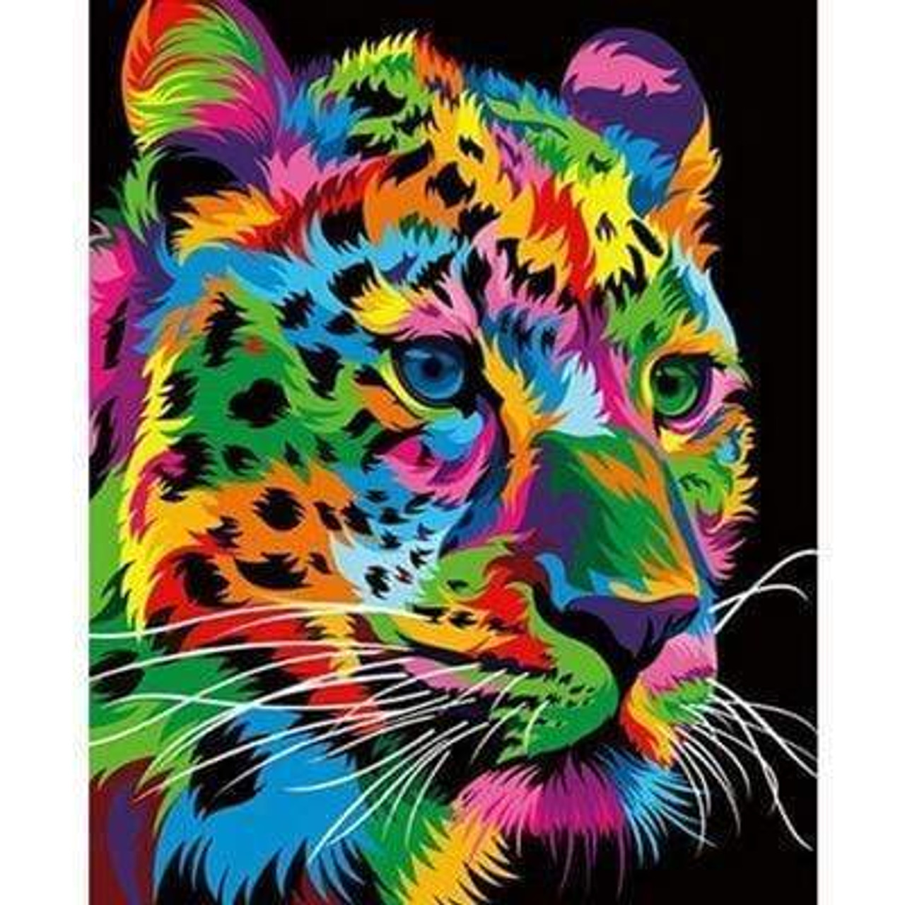 Premium Photo  A watercolor painting of a leopard with spots of different  colors.