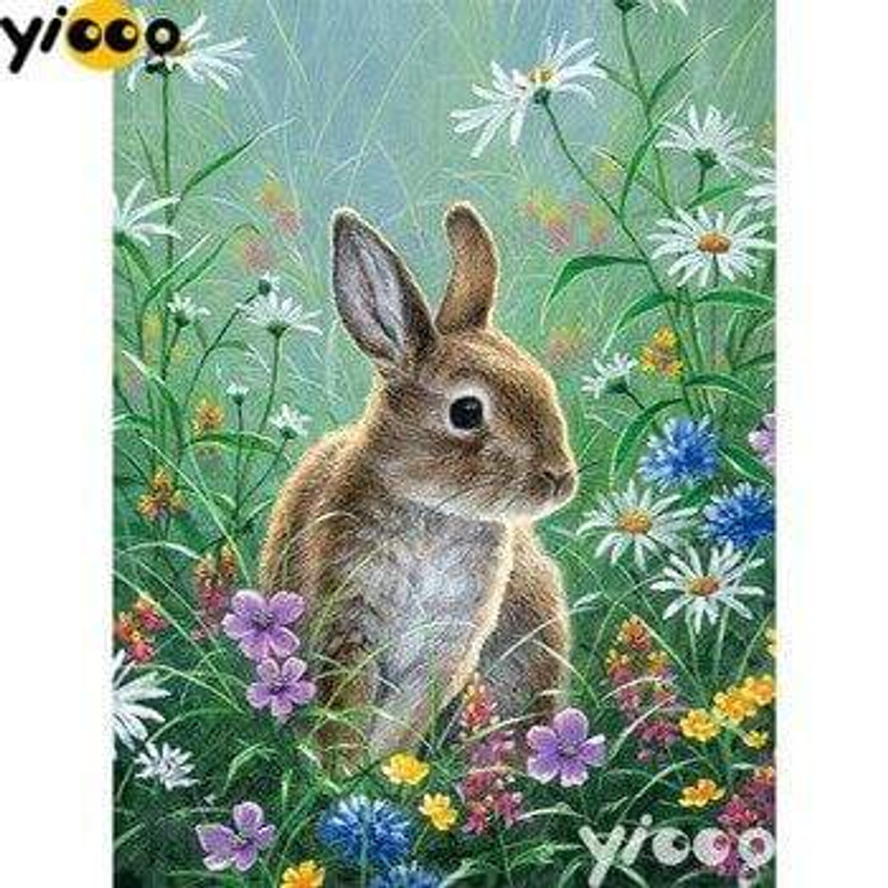 5D Diamond Painting Rabbit in the Wild Flowers Kit