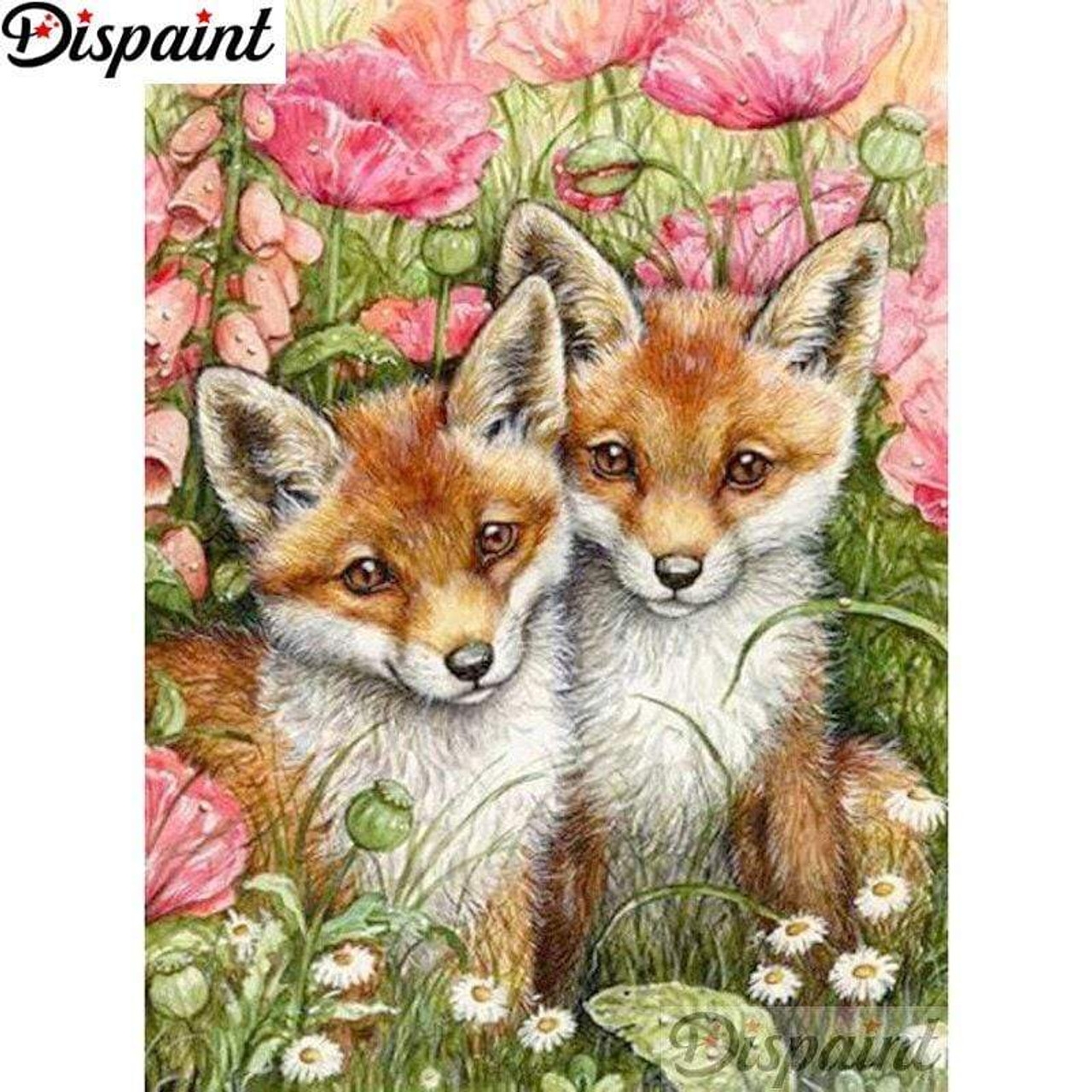 5D Diamond Painting Fox in the White Flowers Kit - Bonanza Marketplace