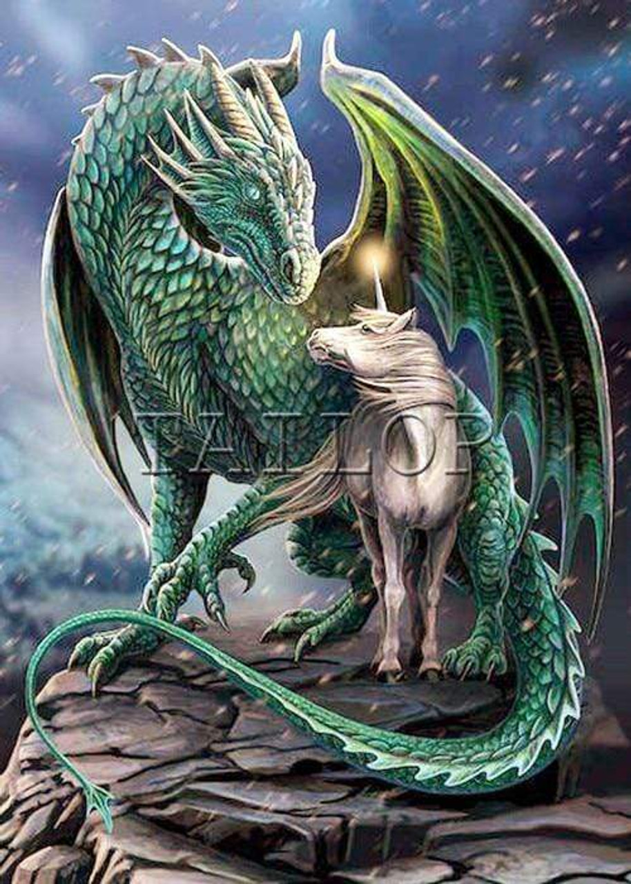 5D Diamond Painting Green Dragon Unicorn Kit