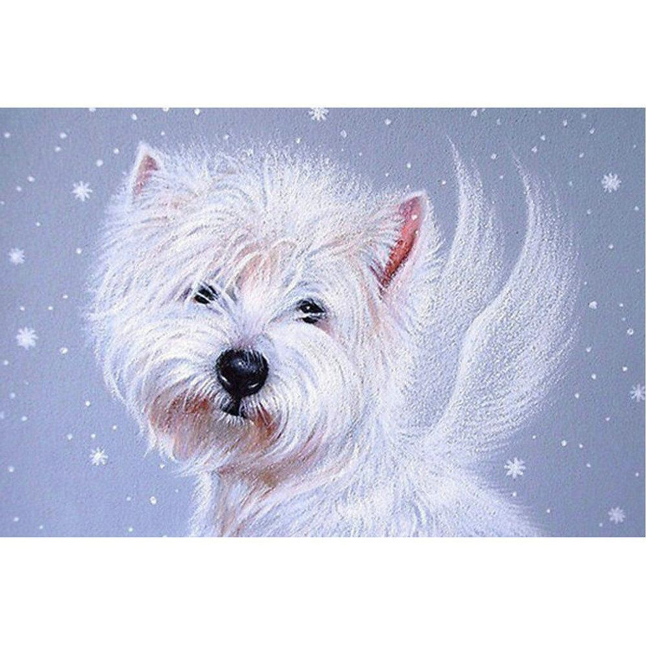Noche Animal Dog Diamond Painting Kits,Diamond for Adults West Highland  White Terrier Dog 5D Round Diamond Cross Stitch Art,Suitable for Wall Decor