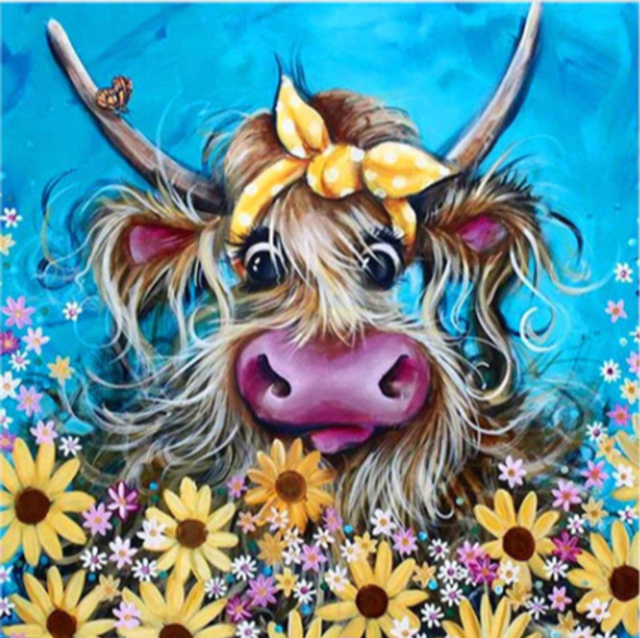 Colorful Cow With Butterfly - 5D Diamond Painting - DiamondByNumbers -  Diamond Painting art