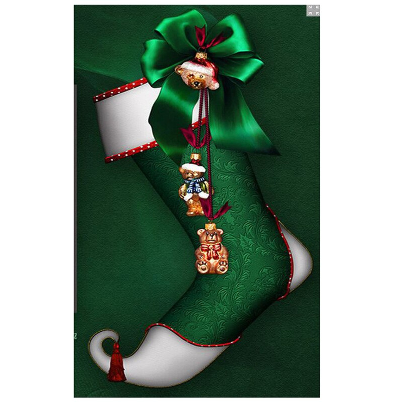 5D Diamond Painting Green and White Christmas Stocking Kit