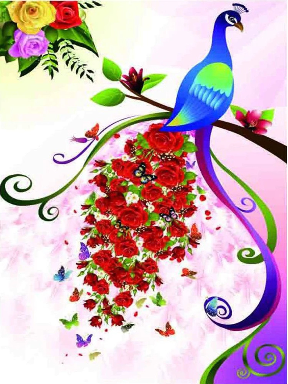 5D Diamond Painting Peacocks in Colorful Flowers Kit - Bonanza Marketplace