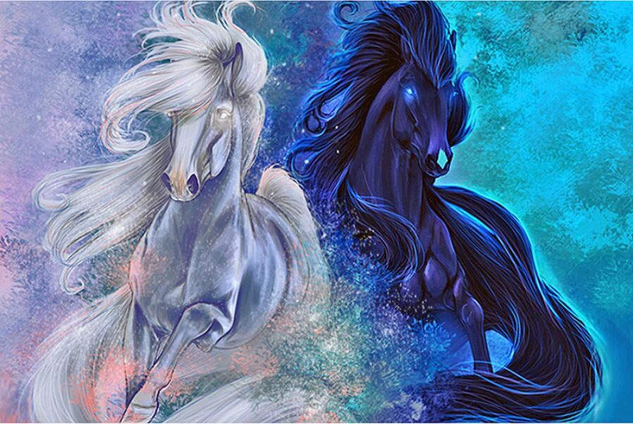 5D Diamond Painting Black and White Horse in the Ocean Kit - Bonanza  Marketplace
