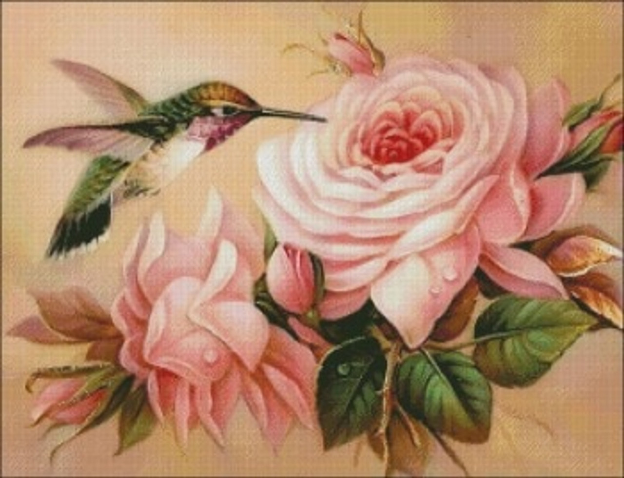 5D Diamond Painting Large Pink Rose Hummingbird Kit