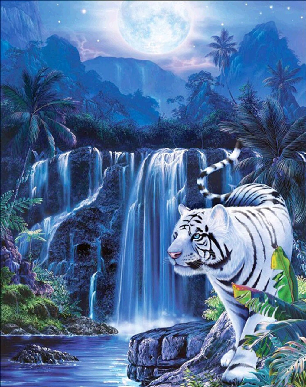 Moonlit White Tiger Family Paint with Diamonds - Goodnessfind
