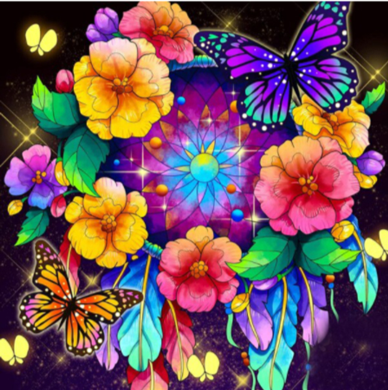 Gold Floral Pattern With Butterfly Diamond Painting – Best Diamond Paintings