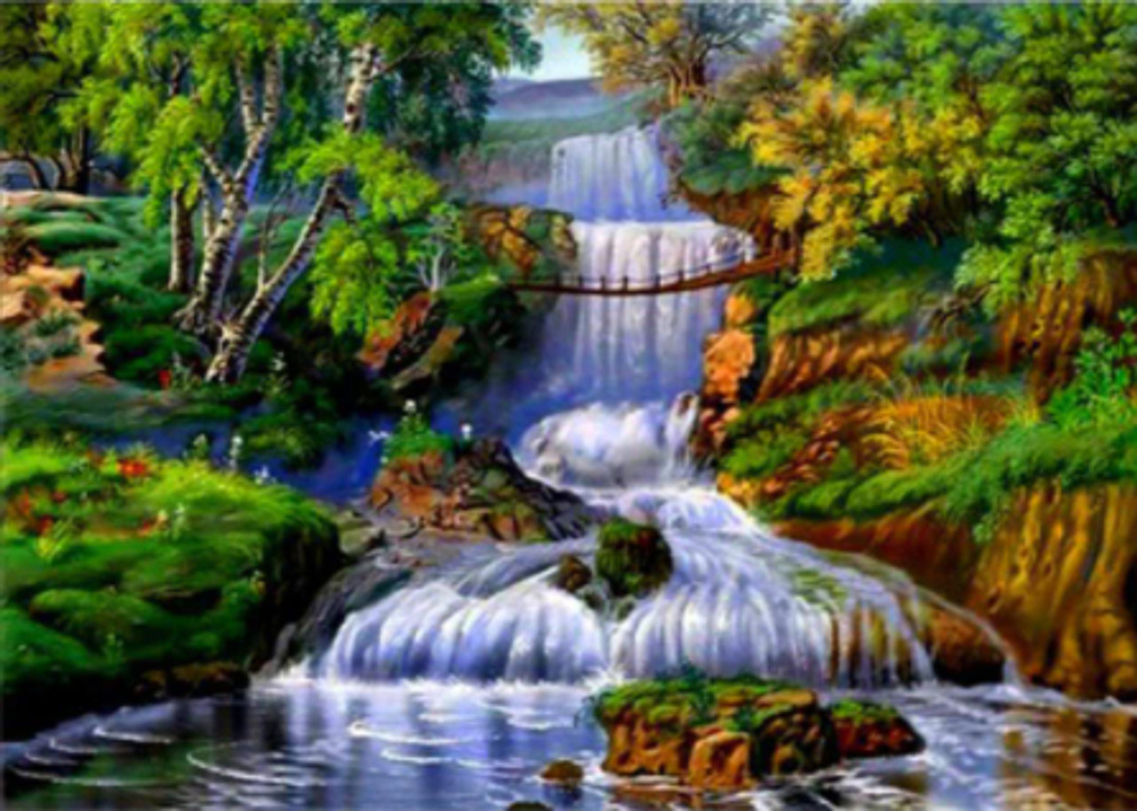 Diamond Painting Finished Completed 3D Wall Art Mountain Range Waterfall