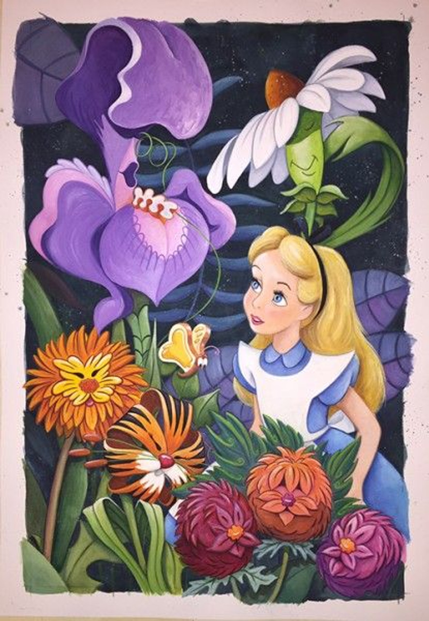 5D Diamond Painting Alice in Wonderland With Flowers Kit - Bonanza