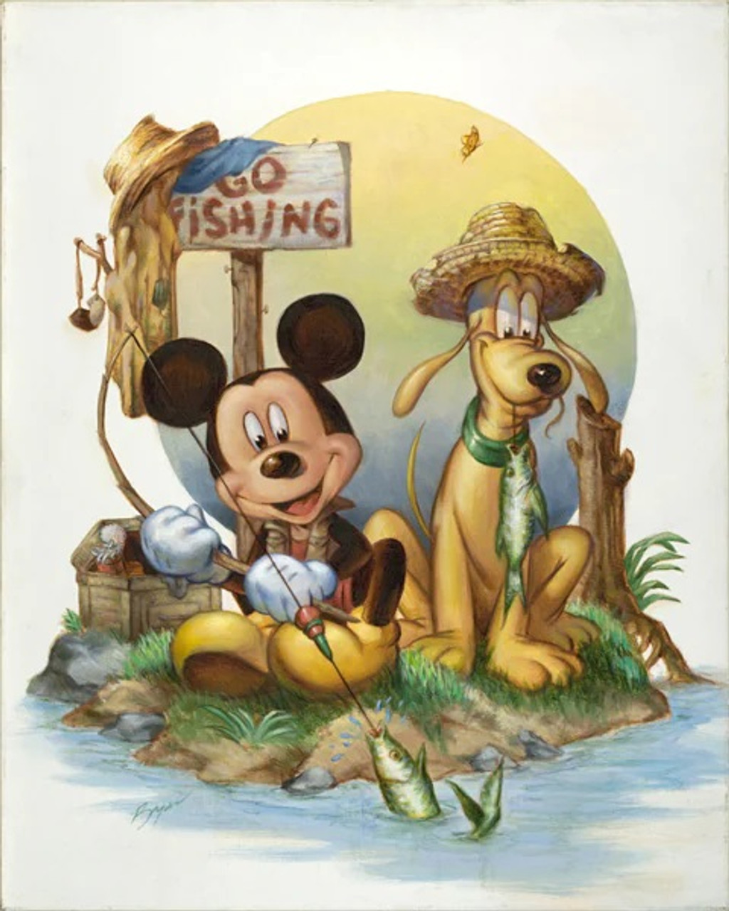 5D Diamond Painting Mickey and Pluto Go Fishing Kit - Bonanza Marketplace