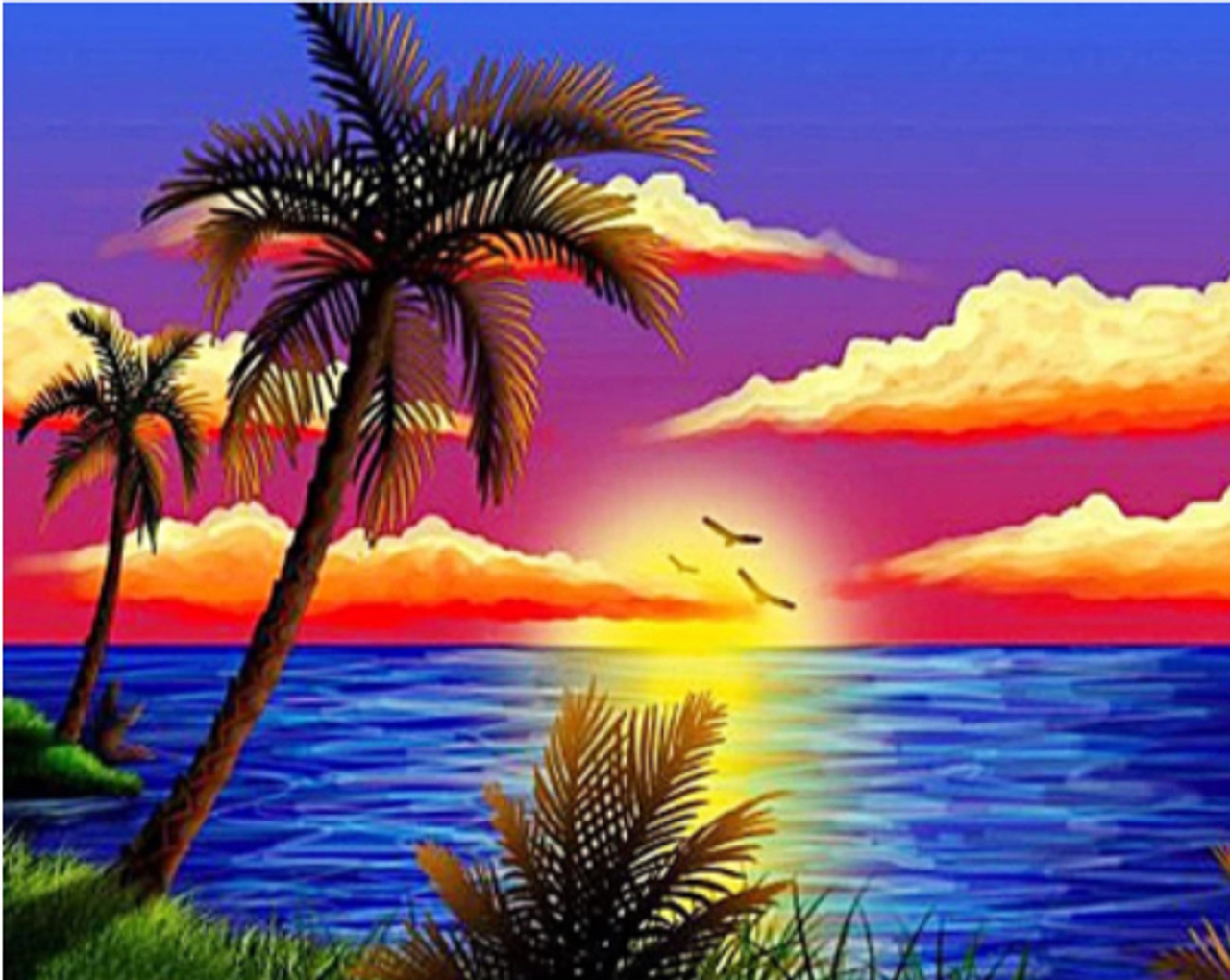 Diamond Painting Tree Sunset Mosaic  5d Diamond Painting Palm Trees -  Diamond - Aliexpress