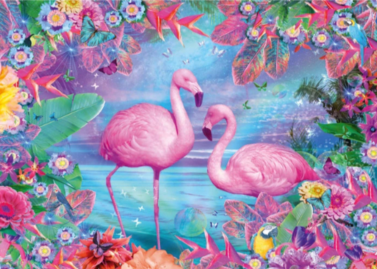 5D Diamond Painting Pink Flamingo with Flowers Kit