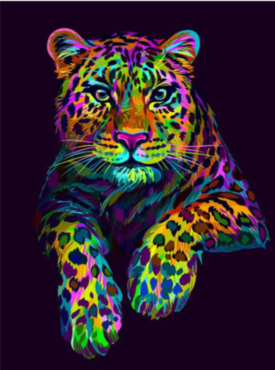 Premium Photo  Watercolor painting of a leopard with a rainbow pattern.