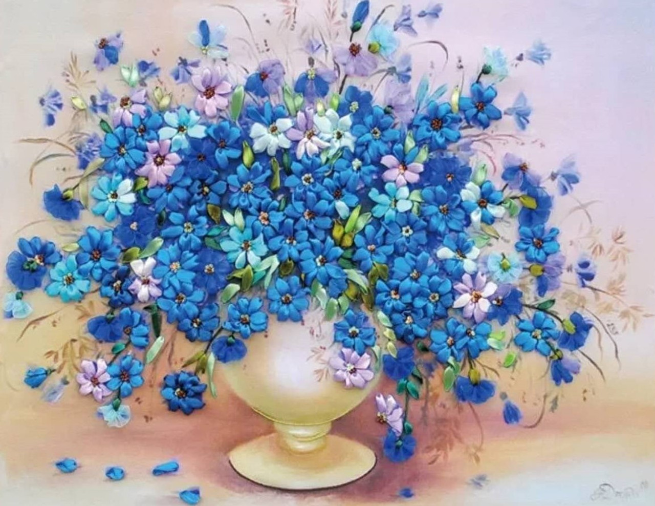 5D Diamond Painting Light Blue Vase of Flowers Kit - Bonanza Marketplace
