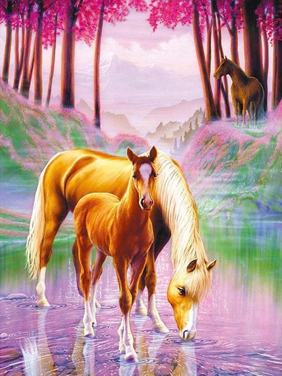 5D Diamond Painting Pink Sky Horses Kit - Bonanza Marketplace