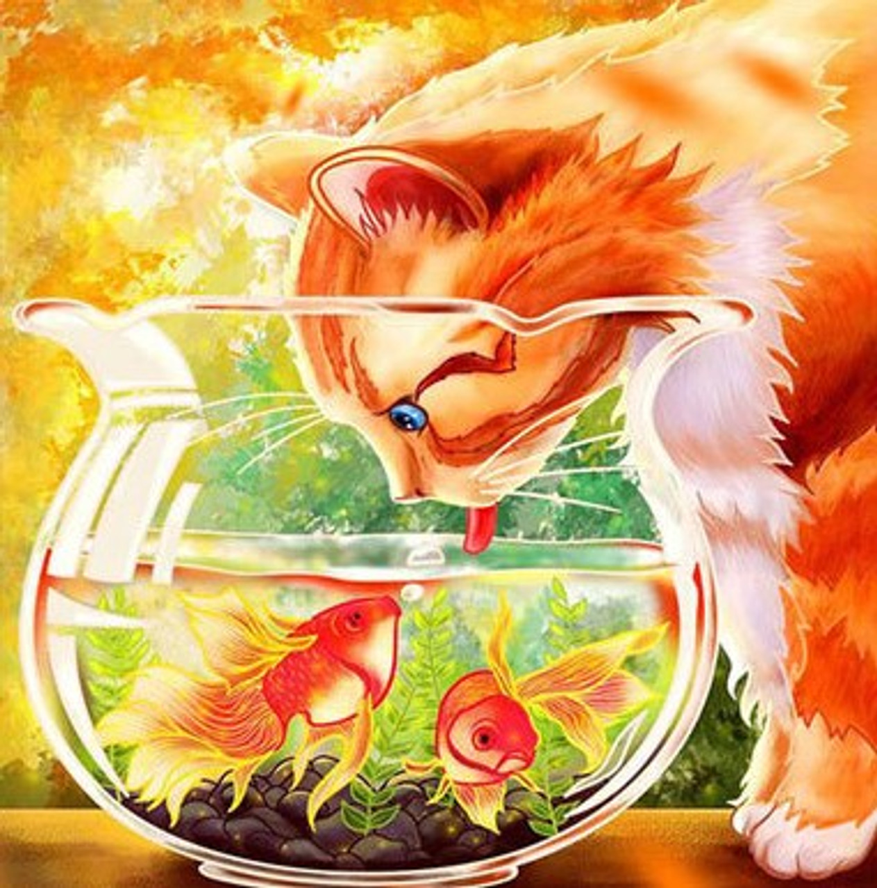 5D Diamond Painting Cat in the Fish Bowl Kit - Bonanza Marketplace