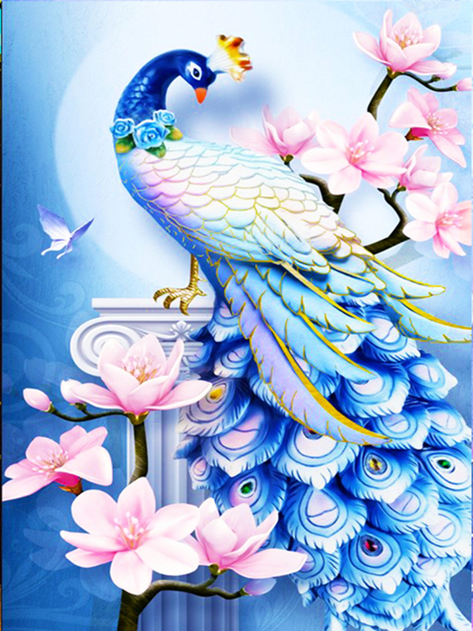 Blue Peacock with Special Diamonds Diamond Painting Kit with Free