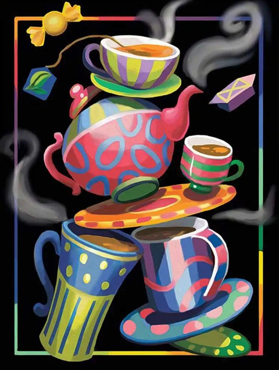 5D Diamond Painting Bright Colored Tea and Coffee Cups Kit