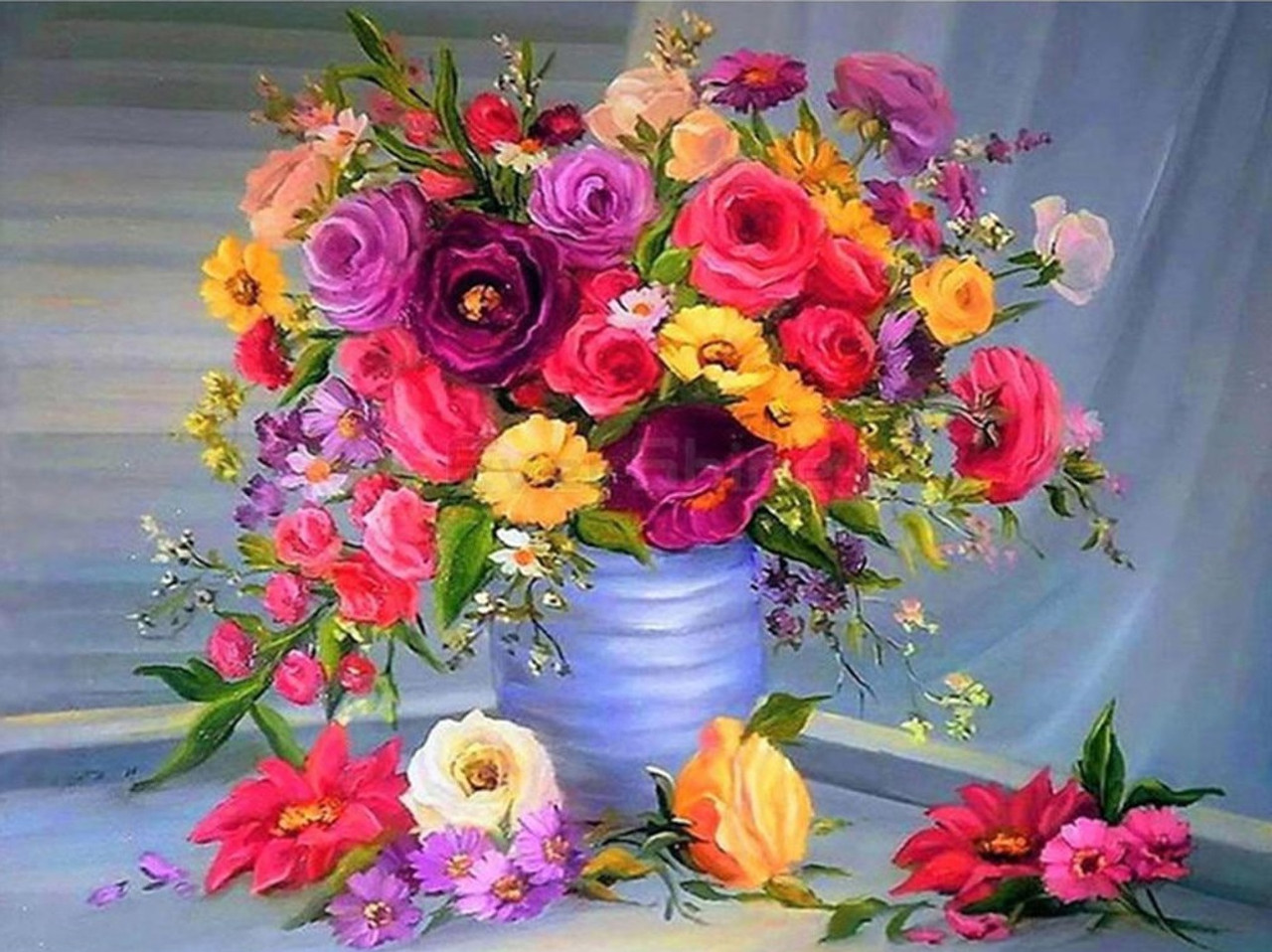 5D Diamond Painting Lavender Flower Vase Bouquet Kit - Bonanza