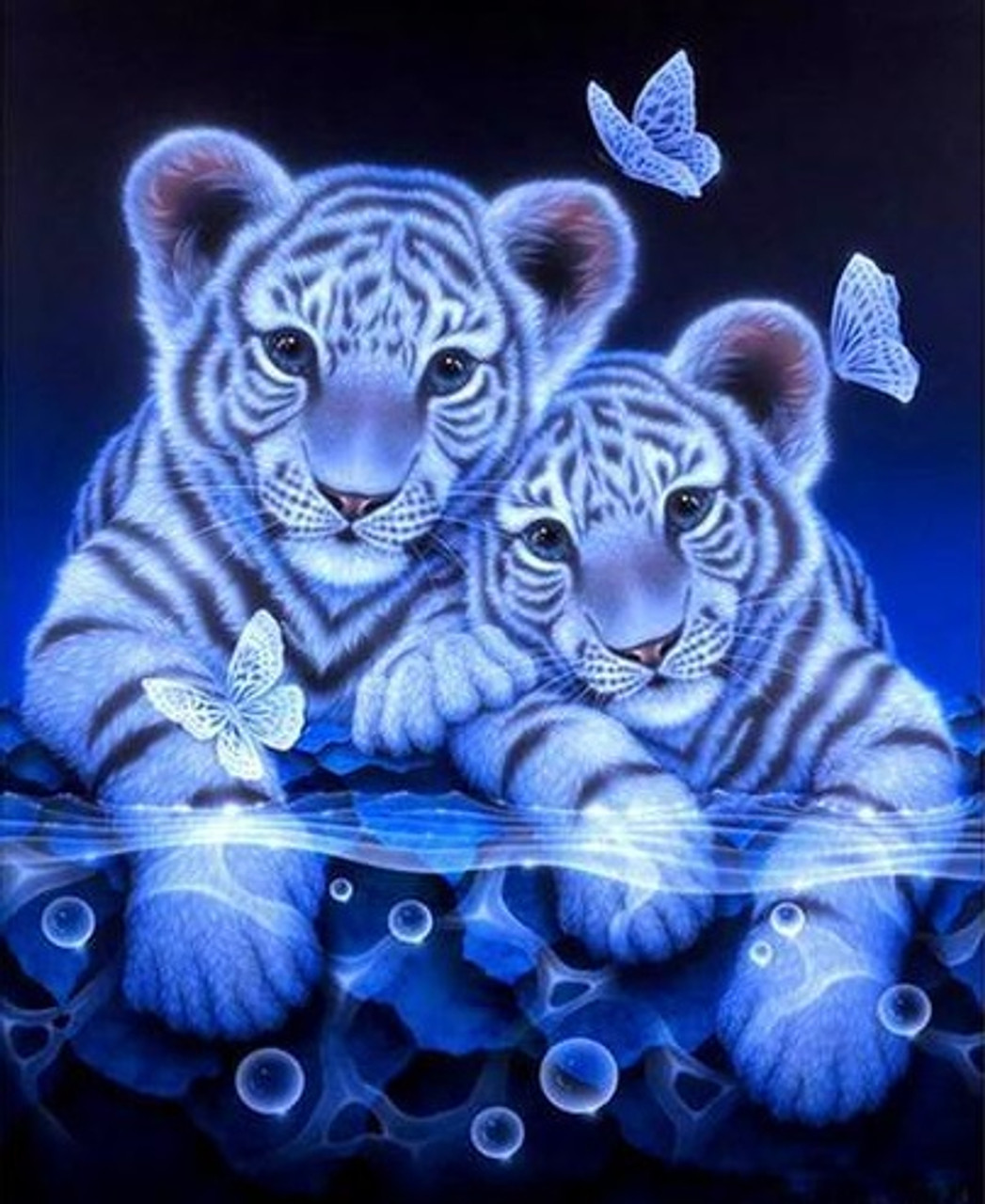 5D Diamond Painting White Tiger Cubs and Butterflies Kit - Bonanza  Marketplace