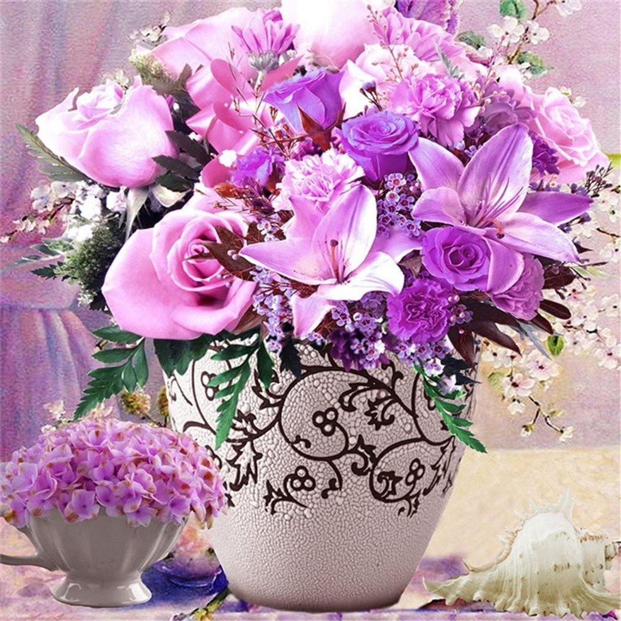 5D Diamond Painting Lavender Flower Vase Bouquet Kit - Bonanza Marketplace
