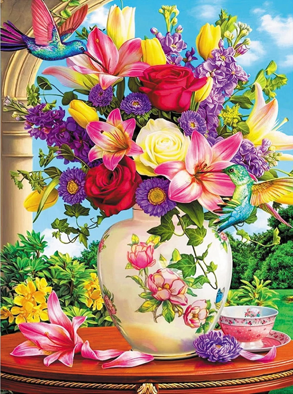 5D Diamond Painting Round Table Flower Bouquet Kit - Bonanza Marketplace