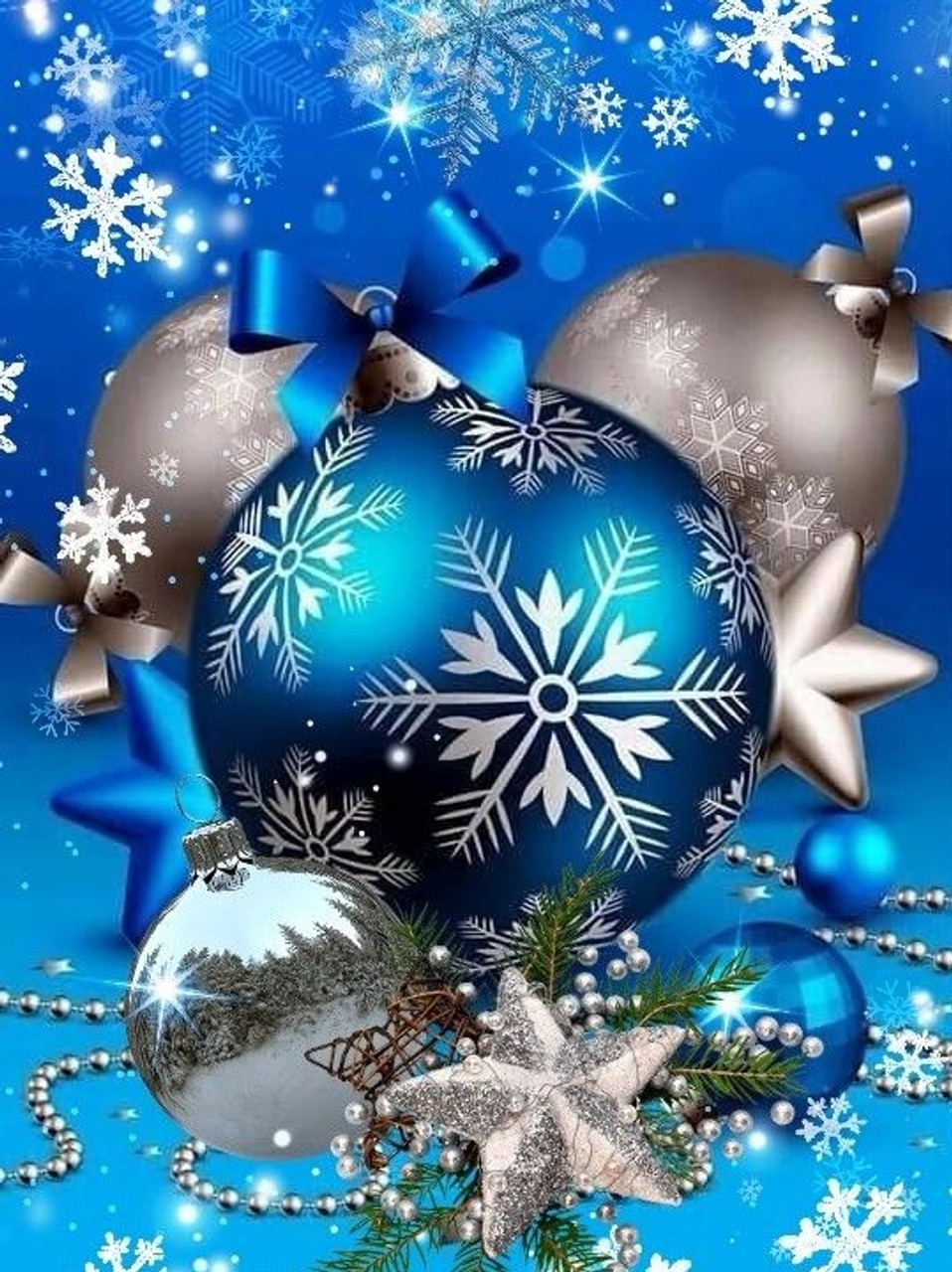 5D Diamond Painting Blue and Silver Christmas Ornaments Kit - Bonanza  Marketplace