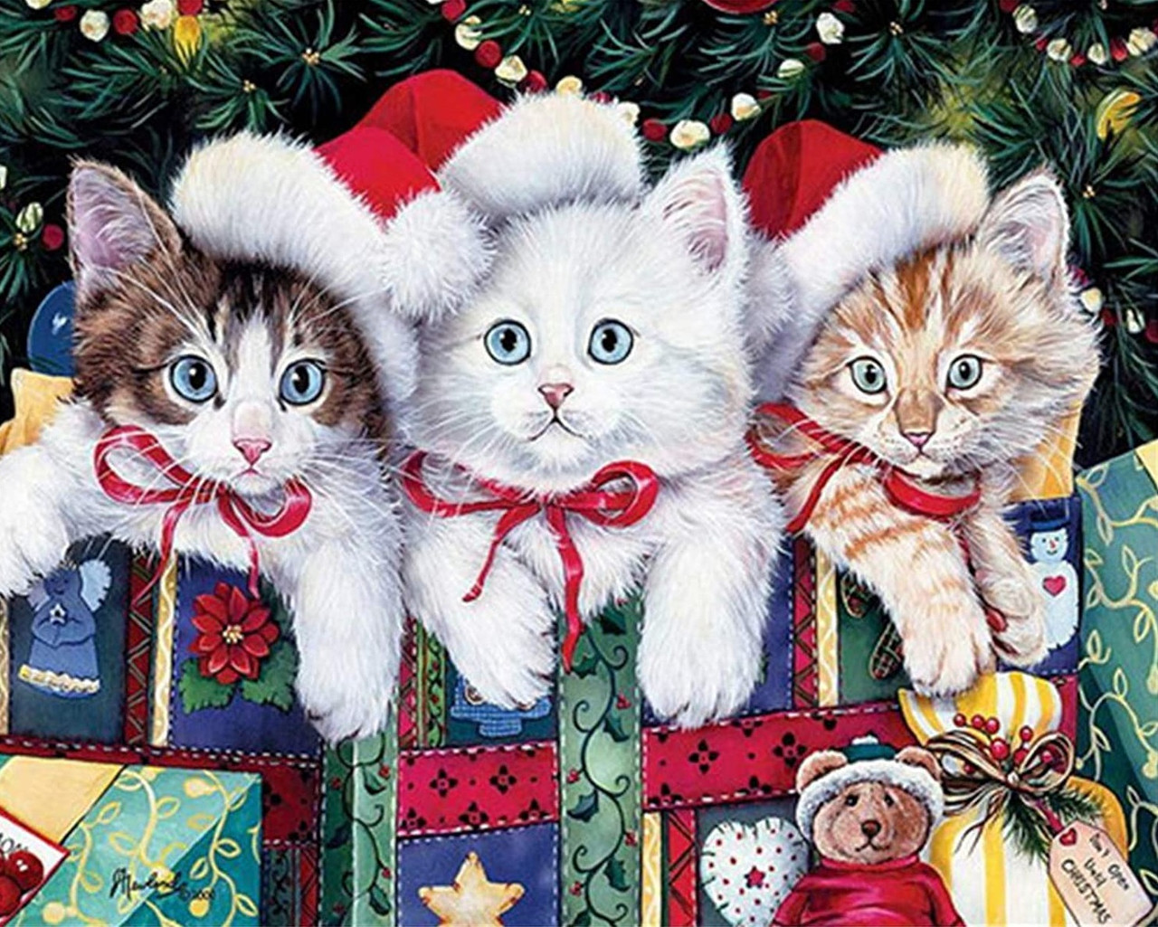 Diamond Painting Three Cats And Cute Christmas Lights Design Embroidery  Displays