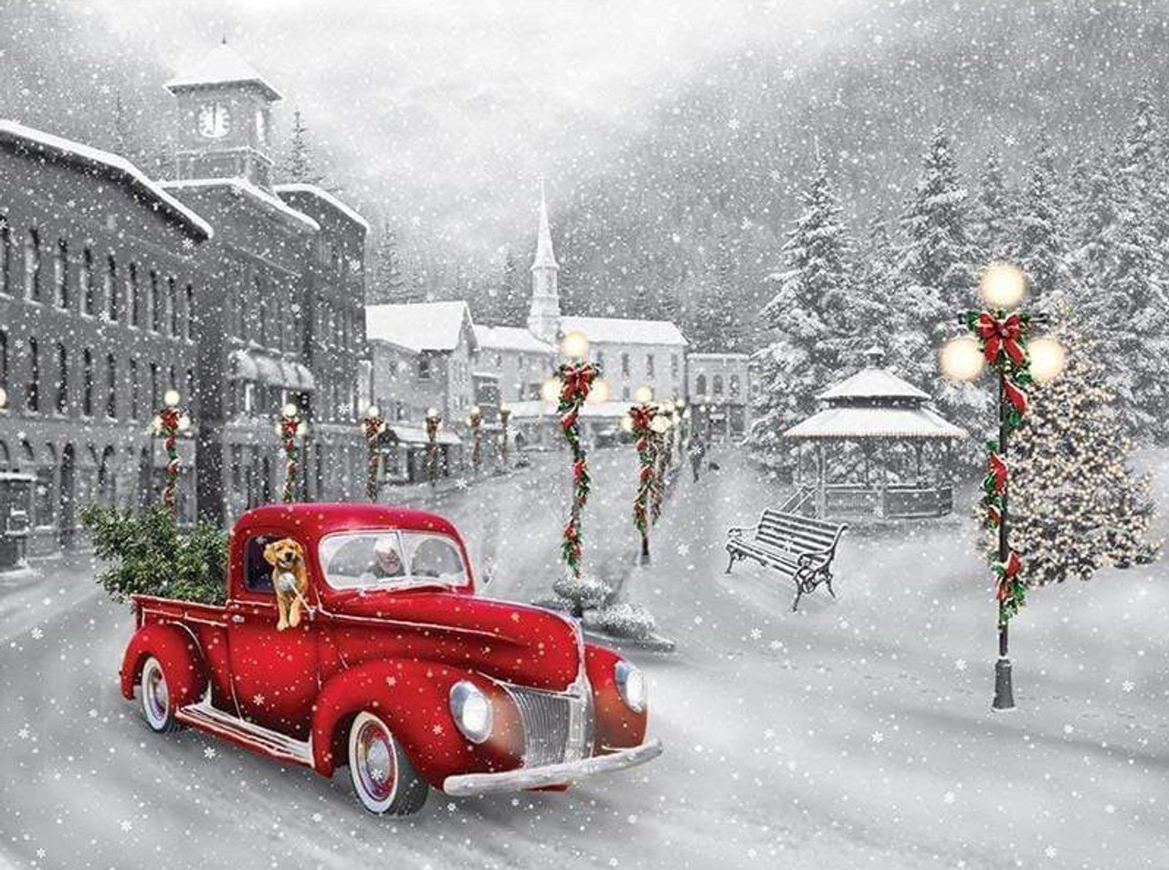 Christmas Diamond Painting Kits 5D Paint Red Truck Farm Winter Night Wall  Decor