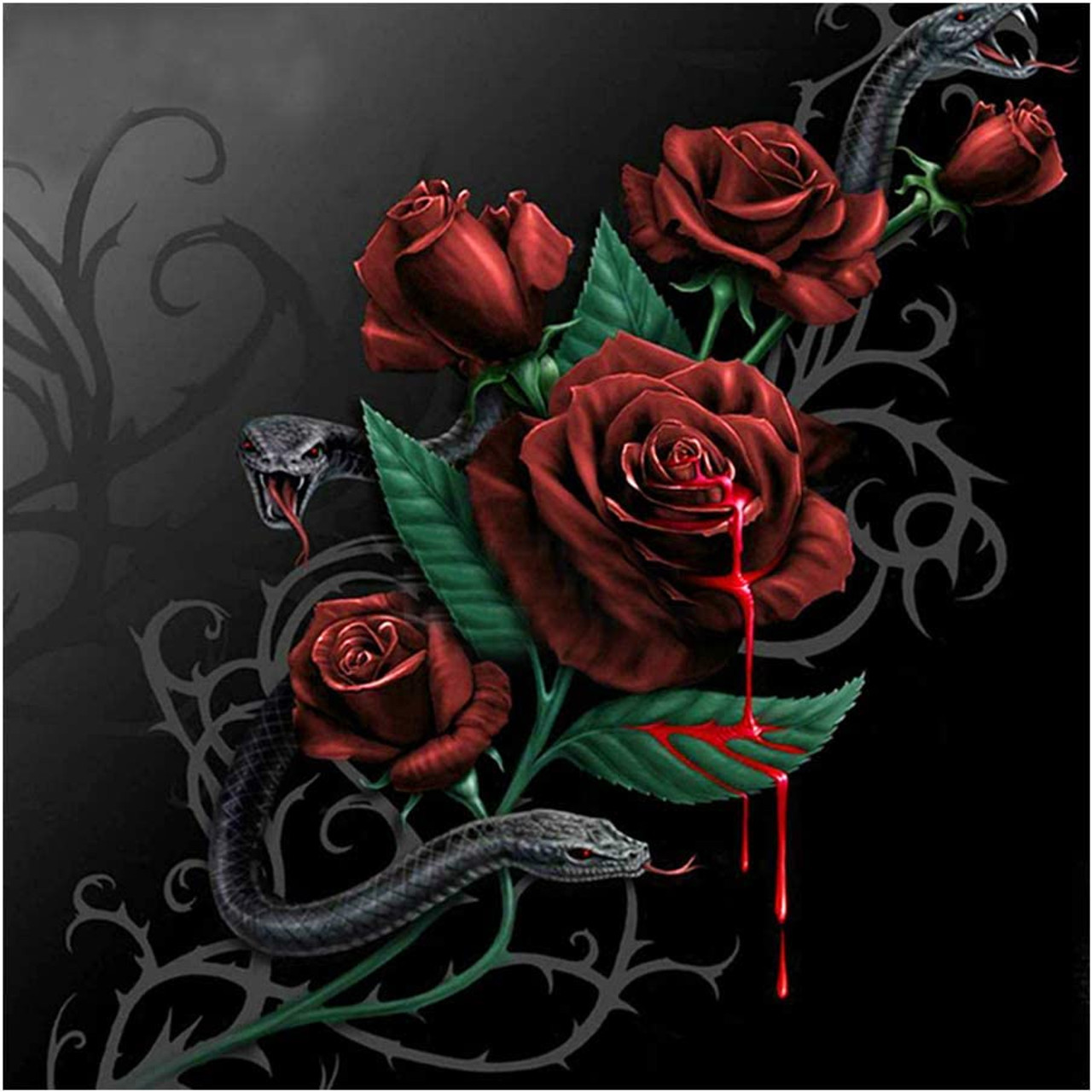 dekorere Fremskreden Sæbe 5D Diamond Painting Blood Red Roses and Snakes Kit - Bonanza Marketplace
