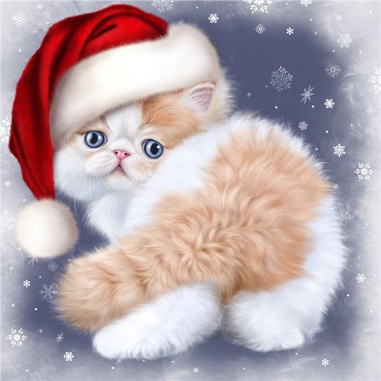 5D Diamond Painting Fluffy Santa Hat Kitten Kit - Bonanza Marketplace