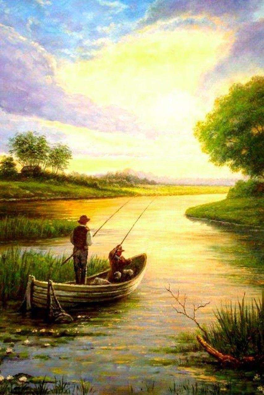 Fish And Fisherman - 5D Diamond Painting - DiamondByNumbers - Diamond  Painting art