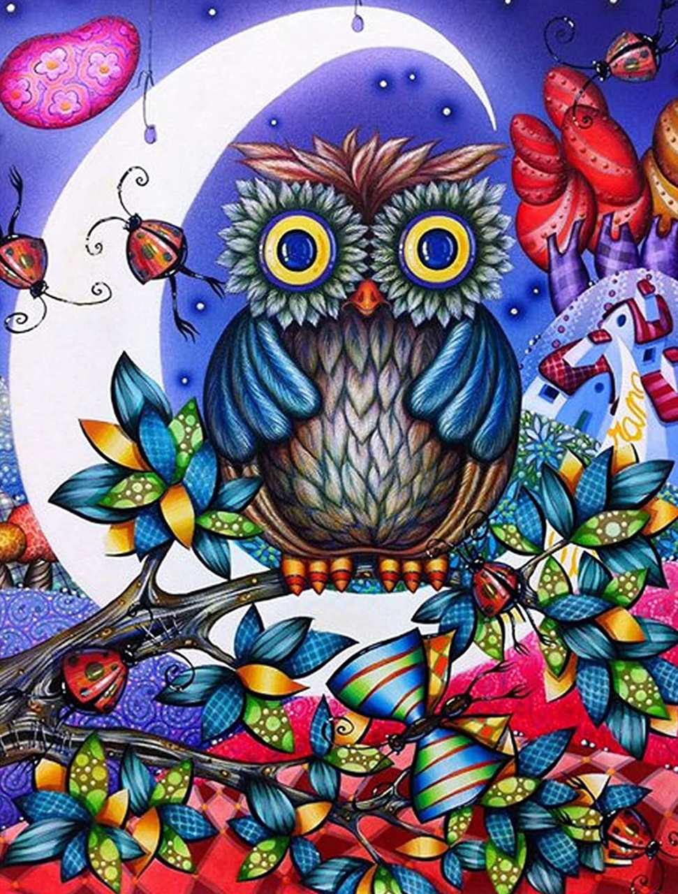 5D Diamond Painting Abstract Owl and Moon Kit - Bonanza Marketplace