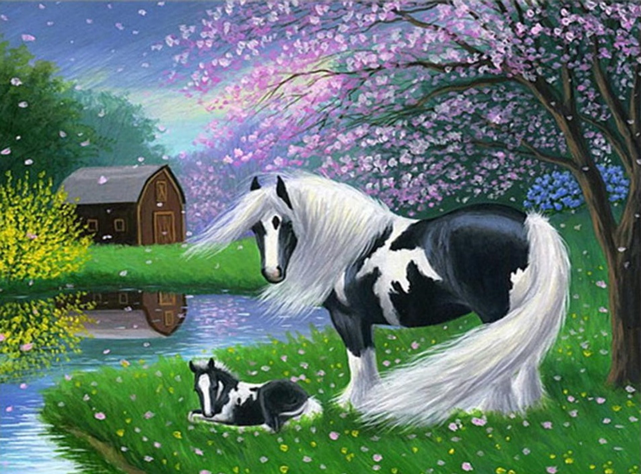 5D Diamond Painting Black and White Horse in the Ocean Kit - Bonanza  Marketplace