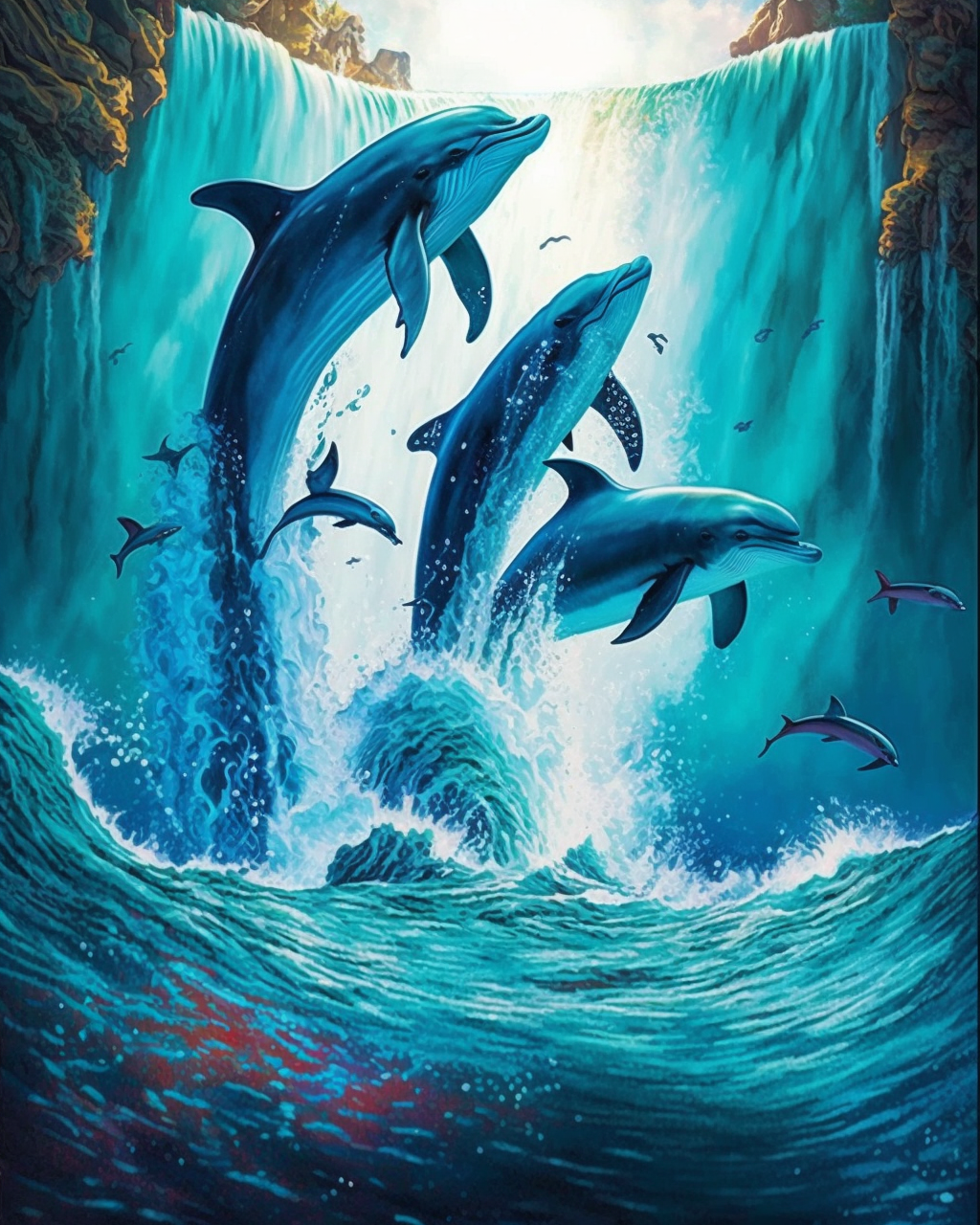 5D Diamond Painting Dolphin Ocean Waterfalls Kit - Bonanza Marketplace