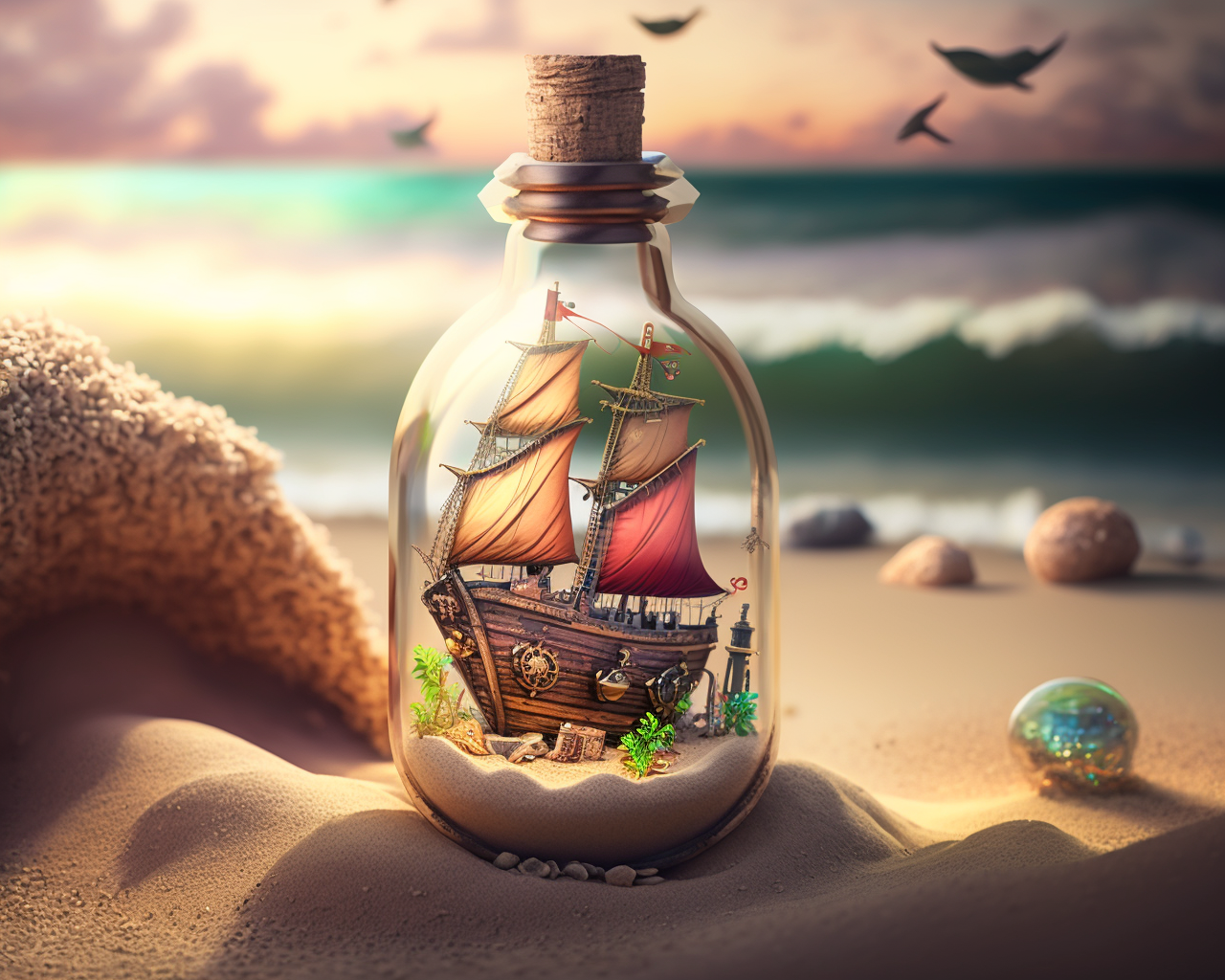 5D Diamond Painting Ship with Sails in a Bottle Kit - Bonanza