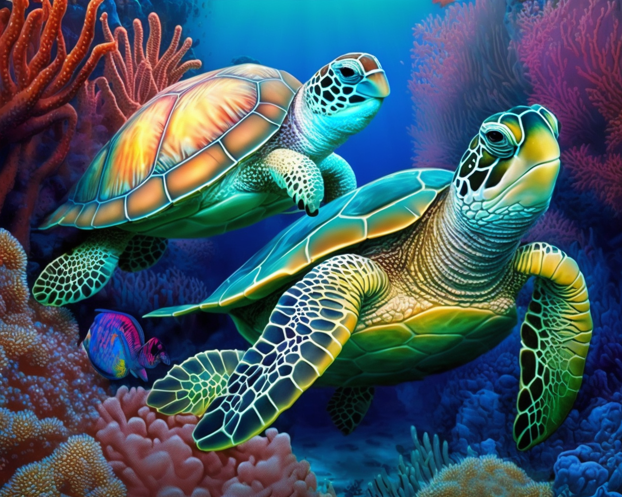 5D Diamond Painting Large and Small Sea Turtles Kit - Bonanza Marketplace