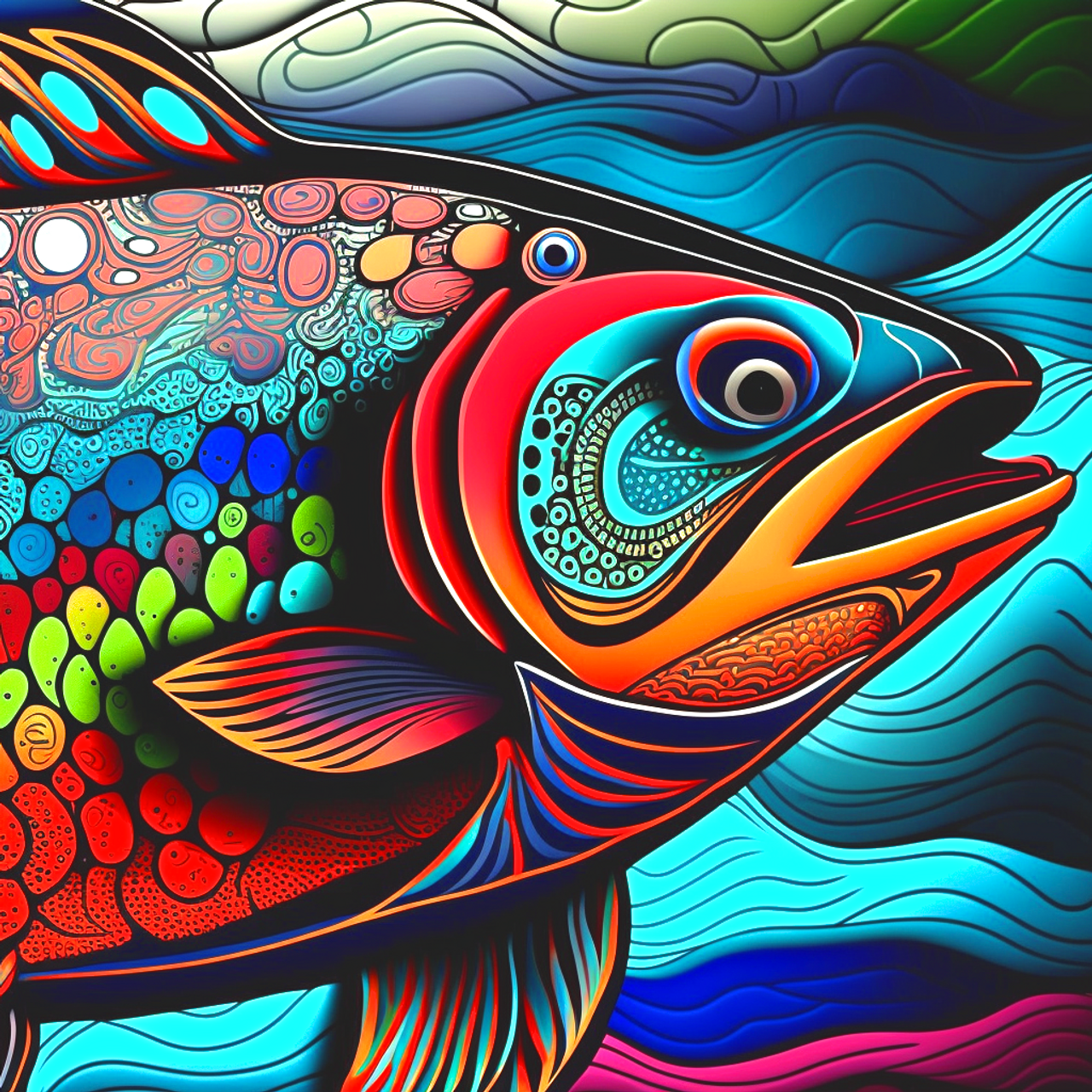 5D Diamond Painting Abstract Rainbow Fish Design Kit - Bonanza