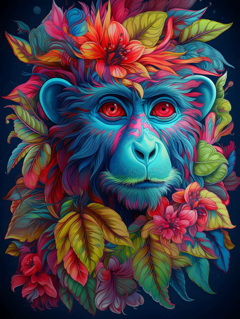 5D Diamond Painting Abstract Flowered Monkey Kit - Bonanza Marketplace