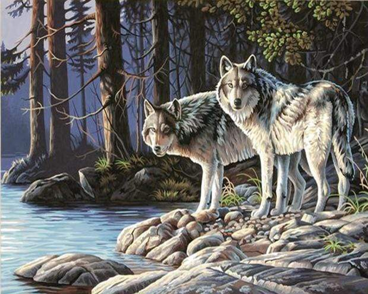 5D Diamond Painting Wolves by the Stream Kit - Bonanza Marketplace