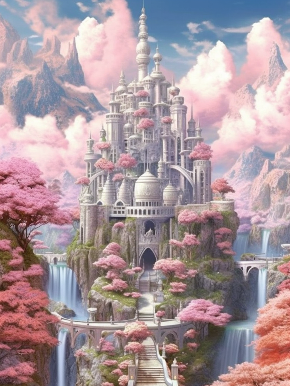 New 2023 5d Diamond Painting Pink Fantasy Apple Paradise Scenery
