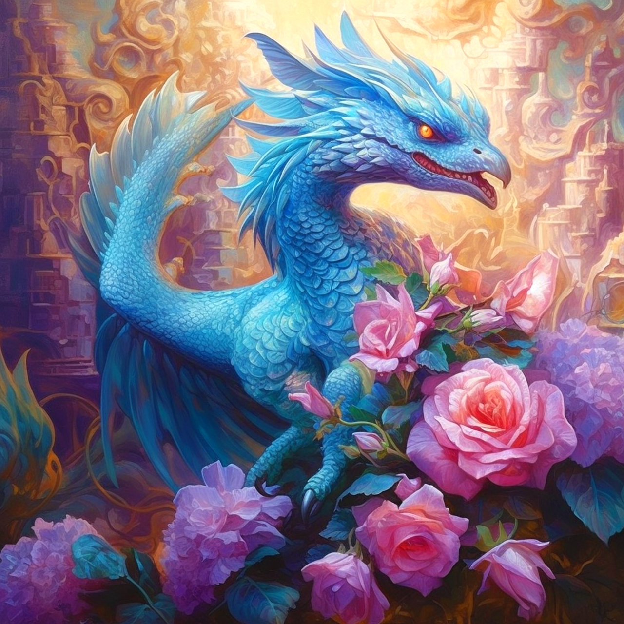 5D Diamond Painting Rainbow Colored Dragon Kit - Bonanza Marketplace