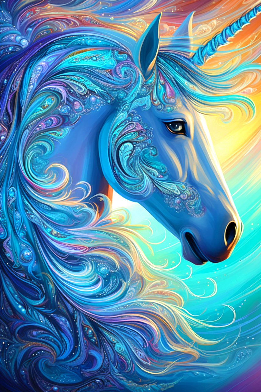 5D Diamond Painting Blue Green Unicorn Kit