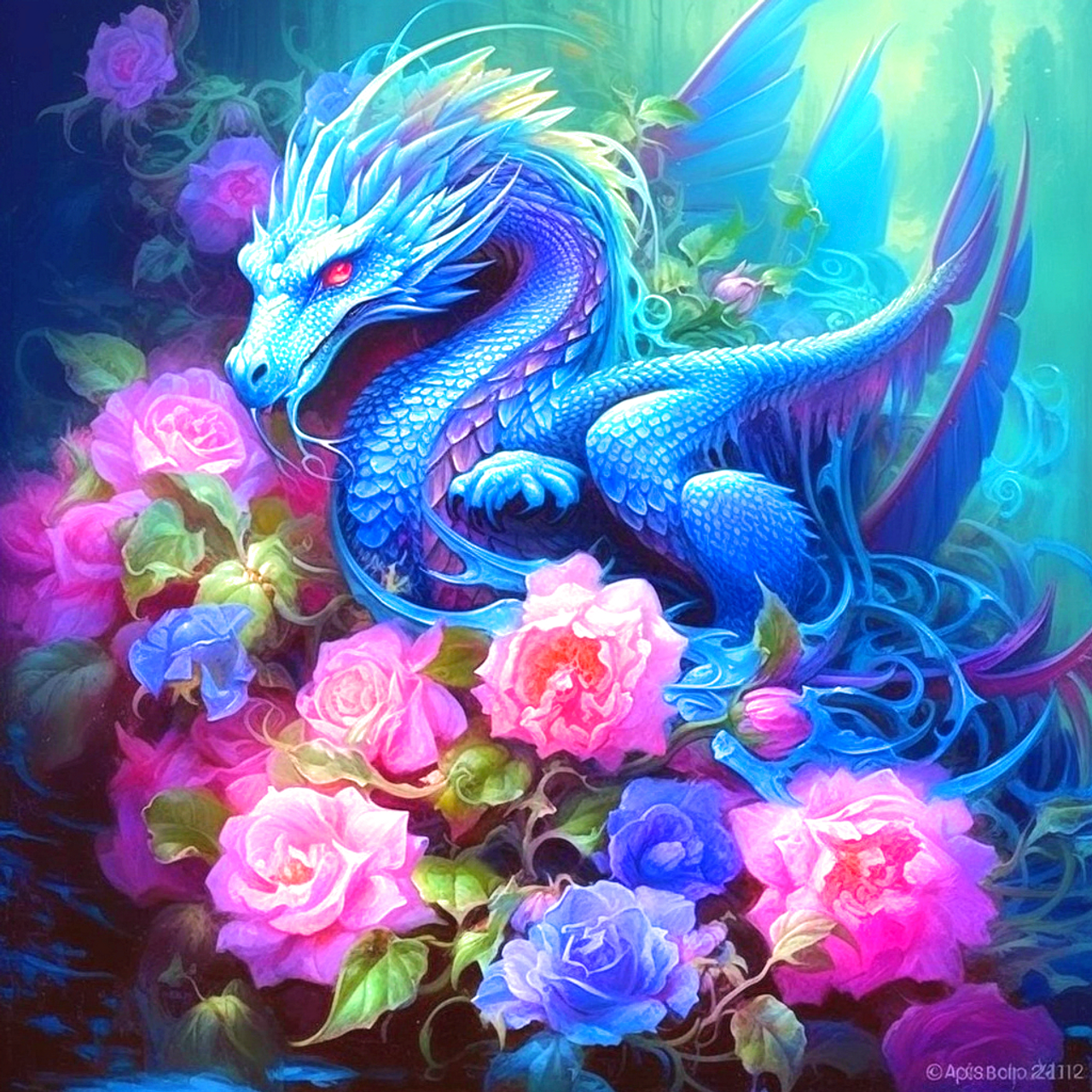 5D Diamond Painting Roses and Blue with Purple Dragon Kit - Bonanza  Marketplace