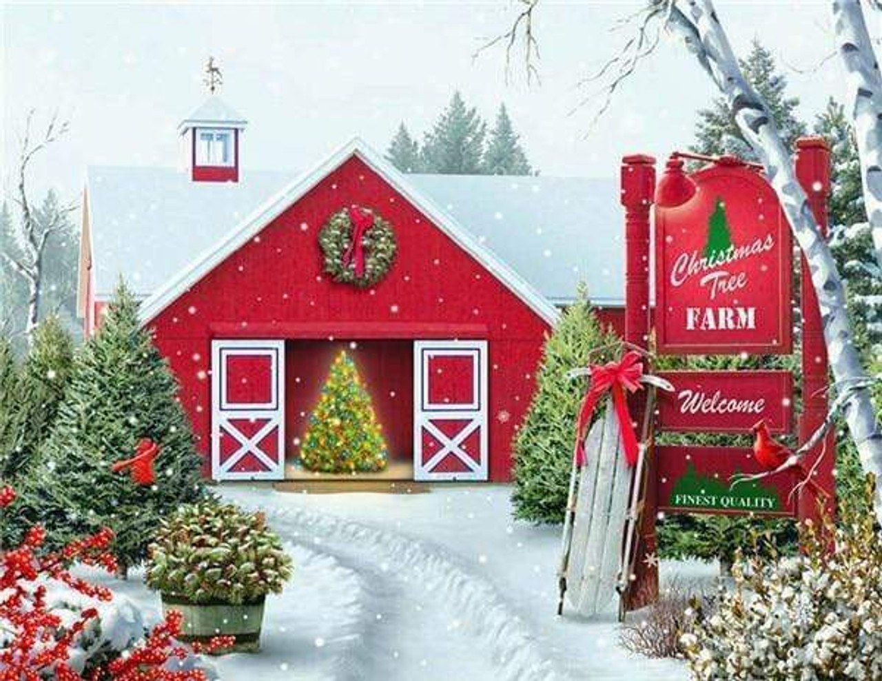 Christmas Diamond Painting Kits Red Truck 5D Paint Farm Winter Night Wall  Decor