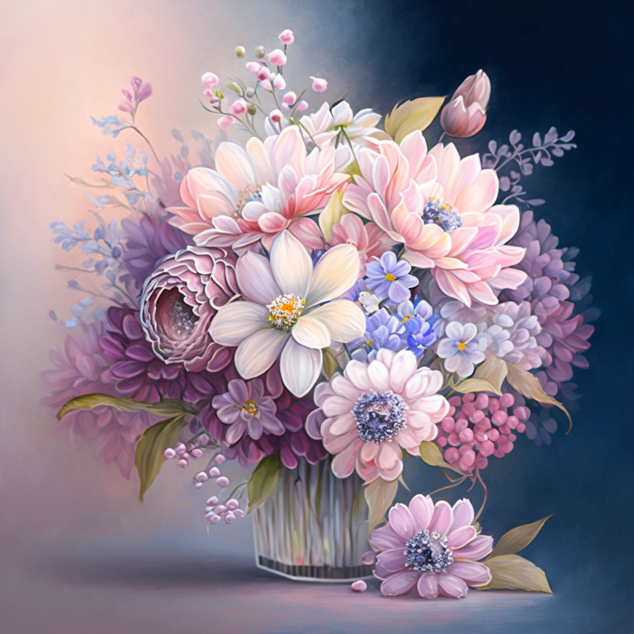 5D Diamond Painting Pink Flower Glass Bouquet Kit
