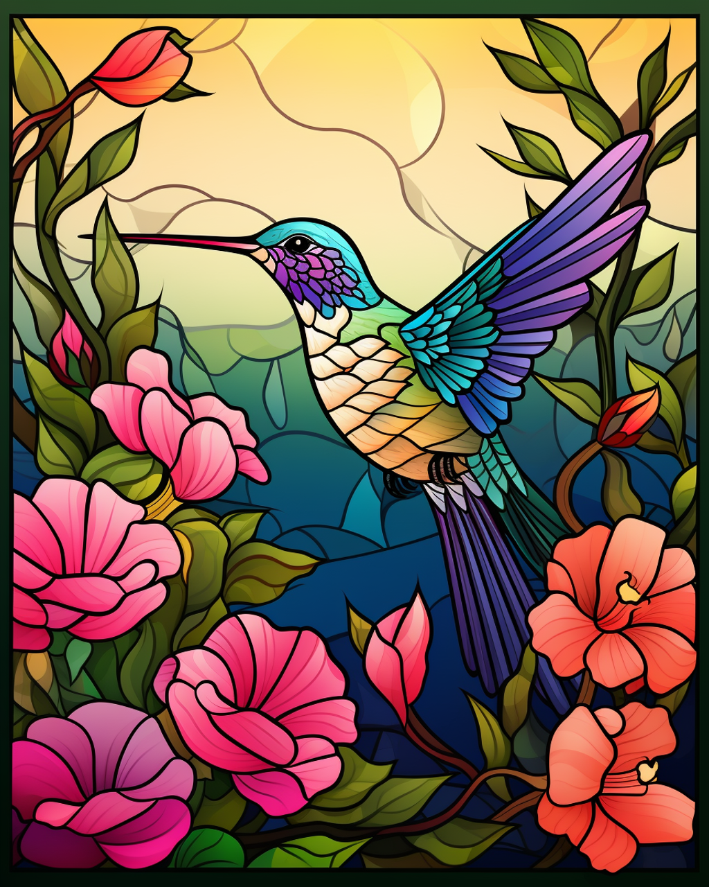 5D Diamond Painting Abstract Hummingbird with Flowers Kit - Bonanza  Marketplace